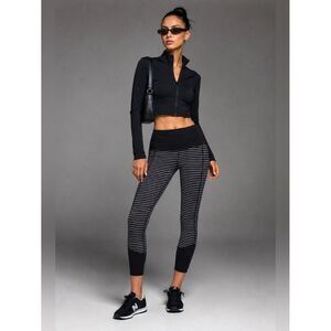 Lululemon Runday Crop Leggings Ankle Zip Reflect Pants Black White Stripe Size 8